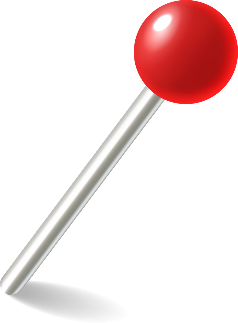 Red plastic round push pin. Sewing tack